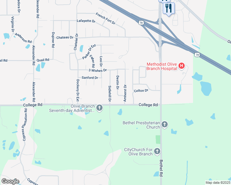 map of restaurants, bars, coffee shops, grocery stores, and more near 4075 Destin Drive in Olive Branch