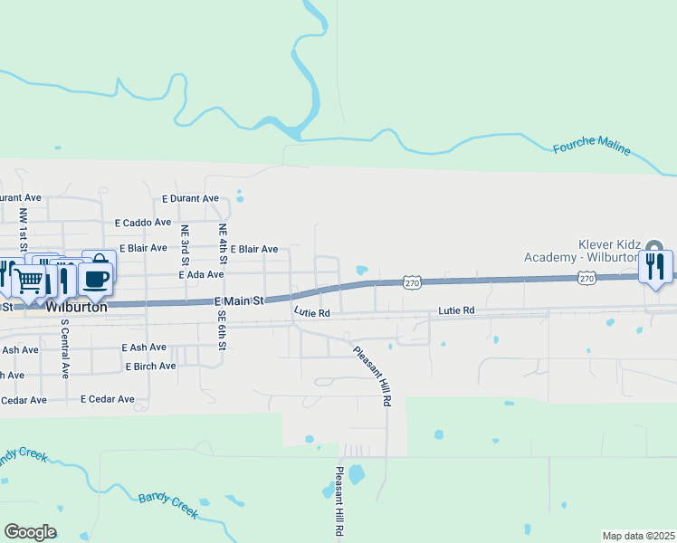 map of restaurants, bars, coffee shops, grocery stores, and more near 300 Northeast 8th Street in Wilburton