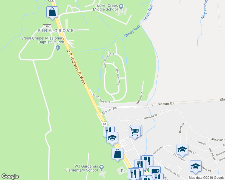 map of restaurants, bars, coffee shops, grocery stores, and more near 401 Marshas Way in Havelock