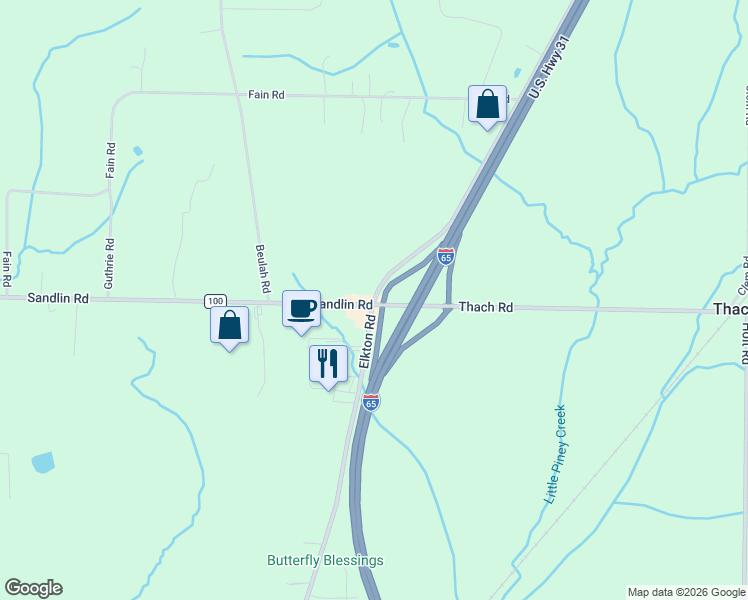 map of restaurants, bars, coffee shops, grocery stores, and more near 25500 Upper Elkton Road in Elkmont