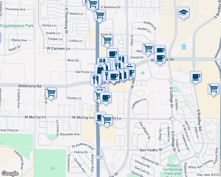 map of restaurants, bars, coffee shops, grocery stores, and more near 217 Gilea Court in Santa Maria