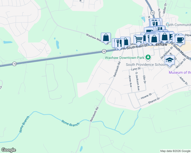 map of restaurants, bars, coffee shops, grocery stores, and more near 4611 Magnolia Ridge Drive in Waxhaw