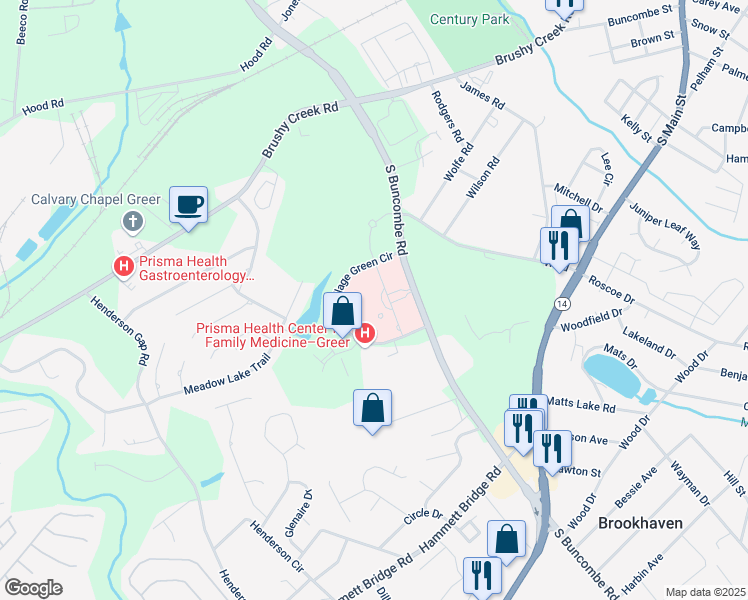 map of restaurants, bars, coffee shops, grocery stores, and more near 830 South Buncombe Road in Greer