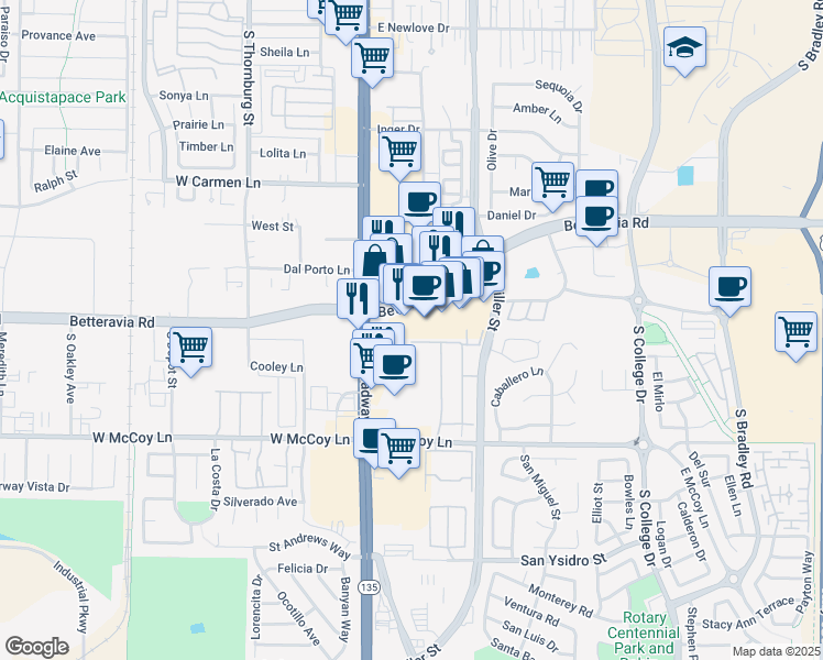 map of restaurants, bars, coffee shops, grocery stores, and more near 217 Gilea Court in Santa Maria