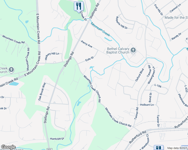 map of restaurants, bars, coffee shops, grocery stores, and more near 7 Creekside Way in Greenville