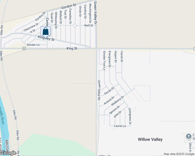 map of restaurants, bars, coffee shops, grocery stores, and more near 8151 Green Valley Road in Mohave Valley