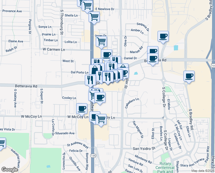 map of restaurants, bars, coffee shops, grocery stores, and more near 229 Gilea Court in Santa Maria