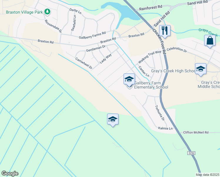 map of restaurants, bars, coffee shops, grocery stores, and more near 5759 Walking Trail Way in Hope Mills