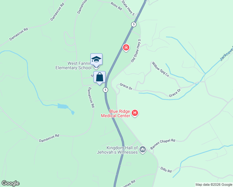 map of restaurants, bars, coffee shops, grocery stores, and more near 2649 Old Highway 5 in Blue Ridge