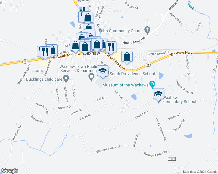 map of restaurants, bars, coffee shops, grocery stores, and more near 405 Arbor Drive in Marvin