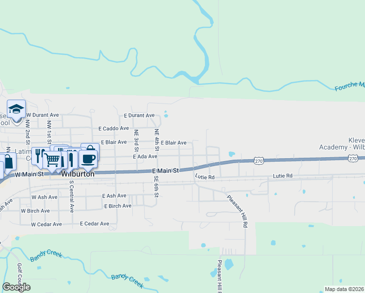 map of restaurants, bars, coffee shops, grocery stores, and more near 600-698 East Ada Avenue in Wilburton