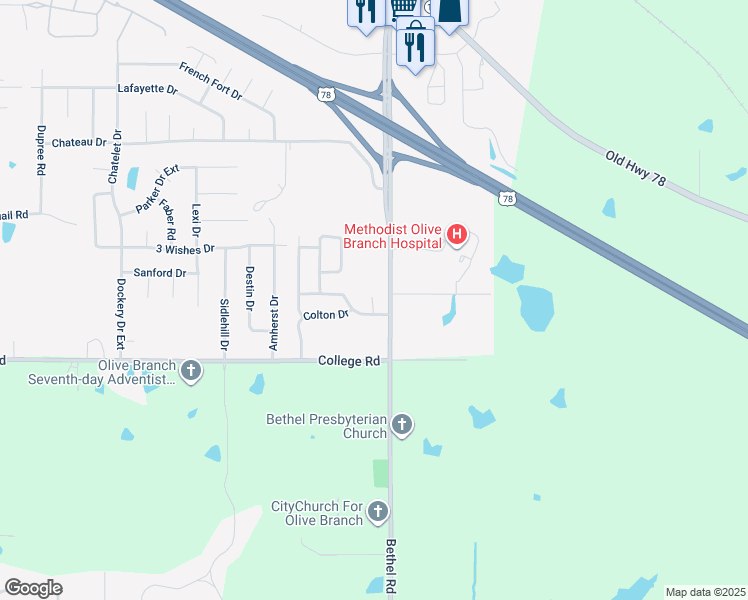 map of restaurants, bars, coffee shops, grocery stores, and more near 4129 Chelsea Wood Cove in Olive Branch