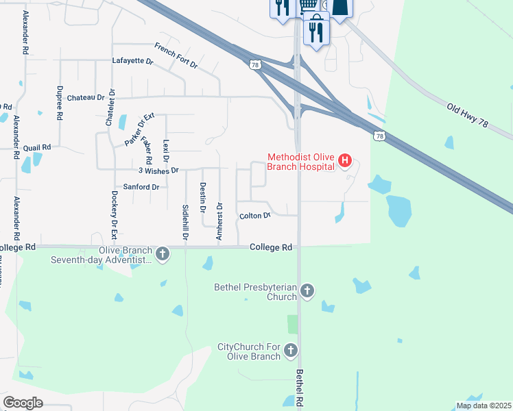 map of restaurants, bars, coffee shops, grocery stores, and more near 10865 Paul Coleman Drive in Olive Branch