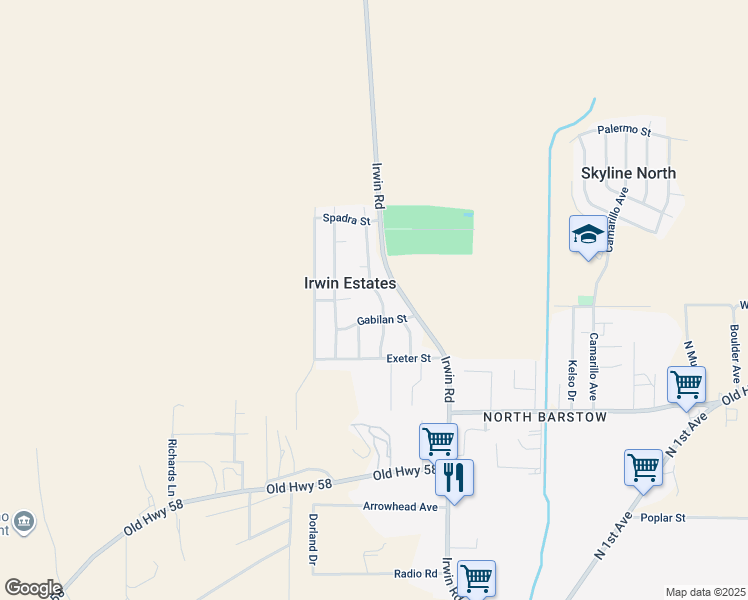 map of restaurants, bars, coffee shops, grocery stores, and more near 36922 Colby Avenue in Barstow