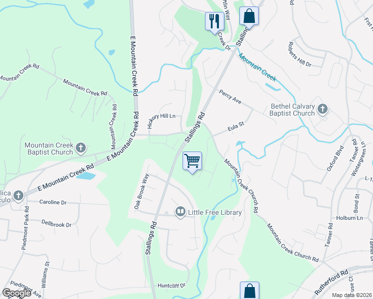 map of restaurants, bars, coffee shops, grocery stores, and more near 805 Stallings Road in Taylors