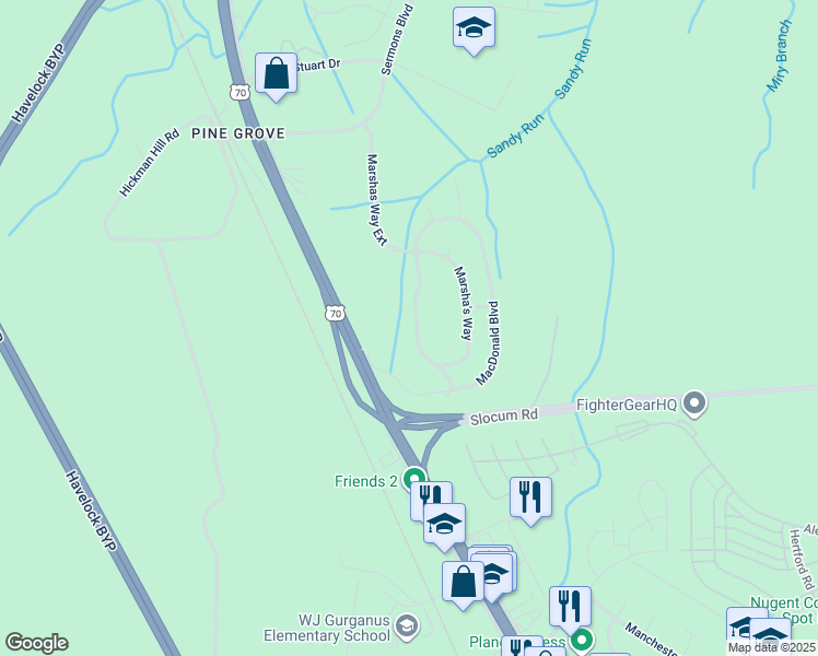 map of restaurants, bars, coffee shops, grocery stores, and more near 314 Macdonald Boulevard in Havelock