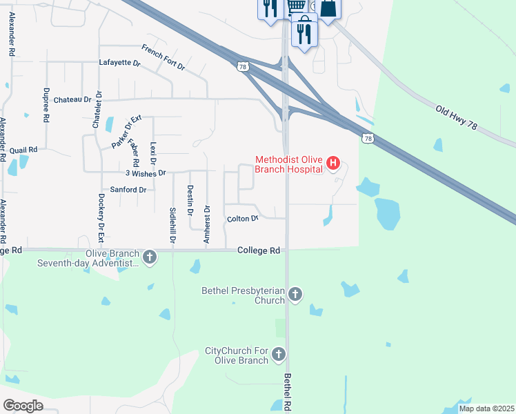 map of restaurants, bars, coffee shops, grocery stores, and more near 10920 Paul Coleman Drive in Olive Branch