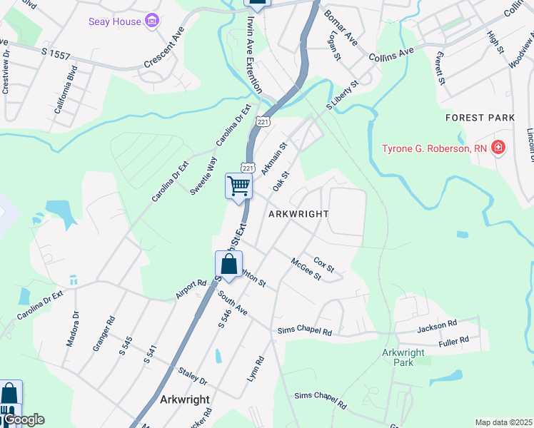 map of restaurants, bars, coffee shops, grocery stores, and more near 59 Oak Street in Spartanburg