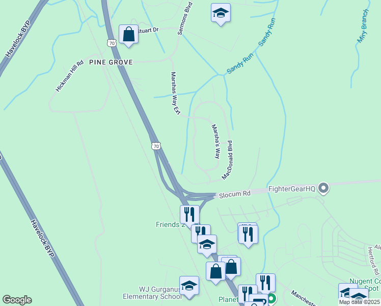 map of restaurants, bars, coffee shops, grocery stores, and more near 314 Macdonald Boulevard in Havelock