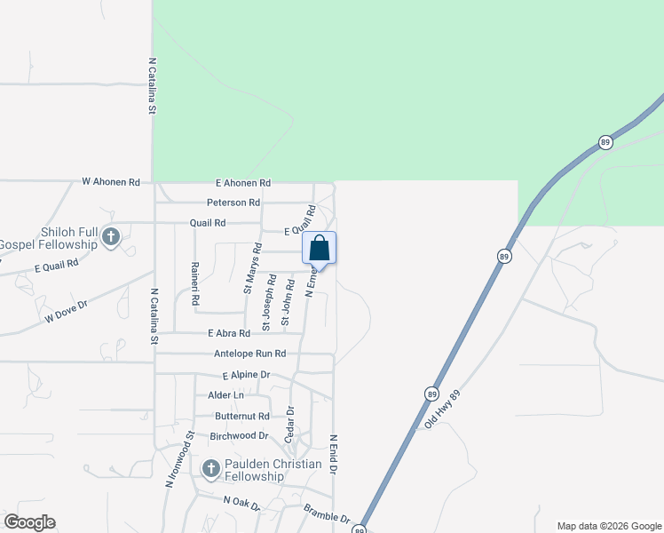 map of restaurants, bars, coffee shops, grocery stores, and more near 495 Robin Road in Paulden