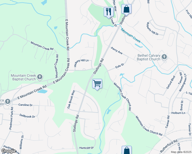 map of restaurants, bars, coffee shops, grocery stores, and more near 805 Stallings Road in Taylors