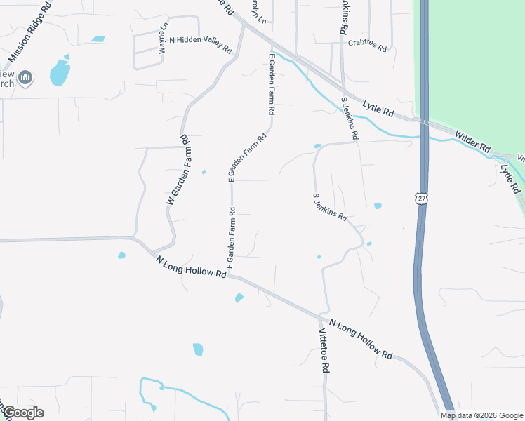 map of restaurants, bars, coffee shops, grocery stores, and more near 614 East Garden Farm Road in Rossville