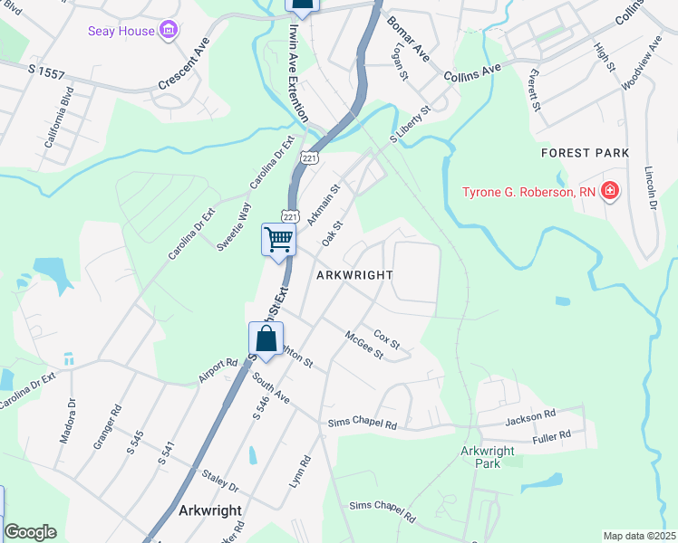 map of restaurants, bars, coffee shops, grocery stores, and more near 35 Oak Street in Spartanburg