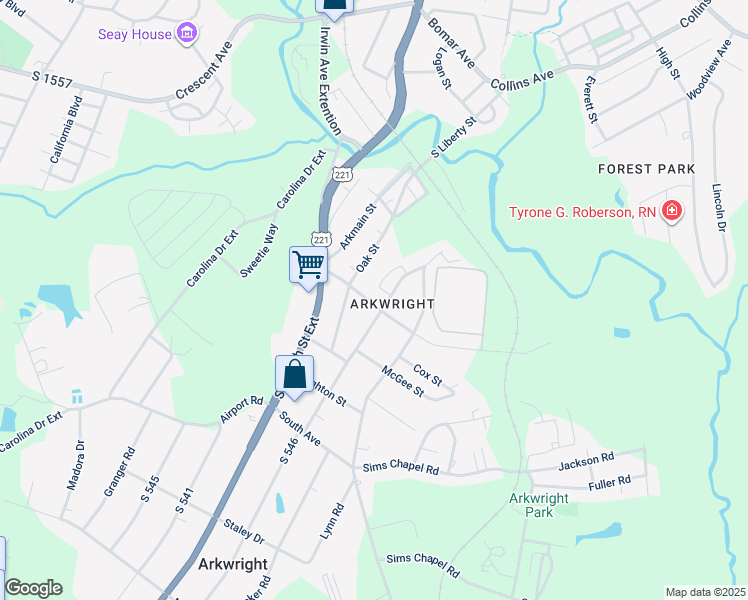 map of restaurants, bars, coffee shops, grocery stores, and more near 35 Oak Street in Spartanburg