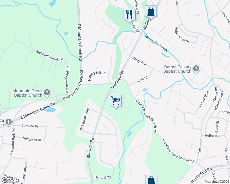 map of restaurants, bars, coffee shops, grocery stores, and more near 805 Stallings Road in Taylors
