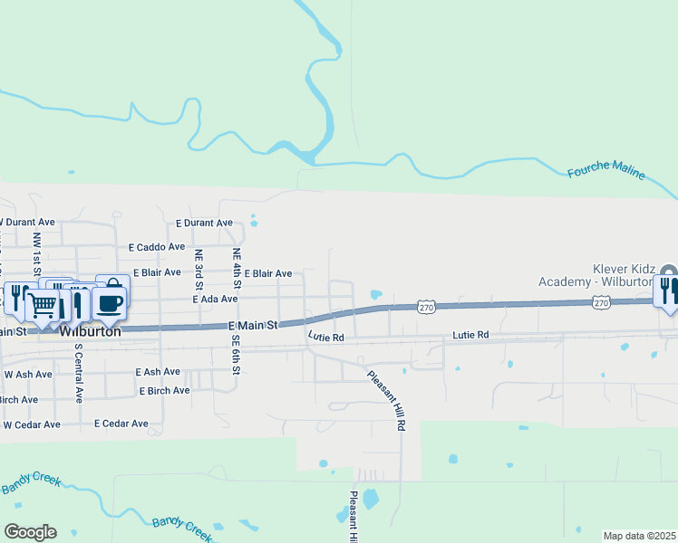 map of restaurants, bars, coffee shops, grocery stores, and more near 300-398 Northeast 8th Street in Wilburton