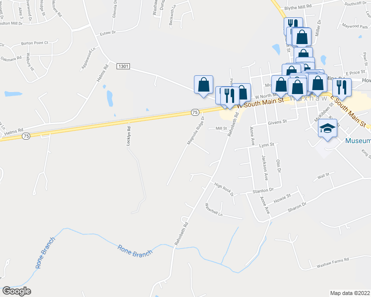 map of restaurants, bars, coffee shops, grocery stores, and more near 4603 Magnolia Ridge Drive in Marvin