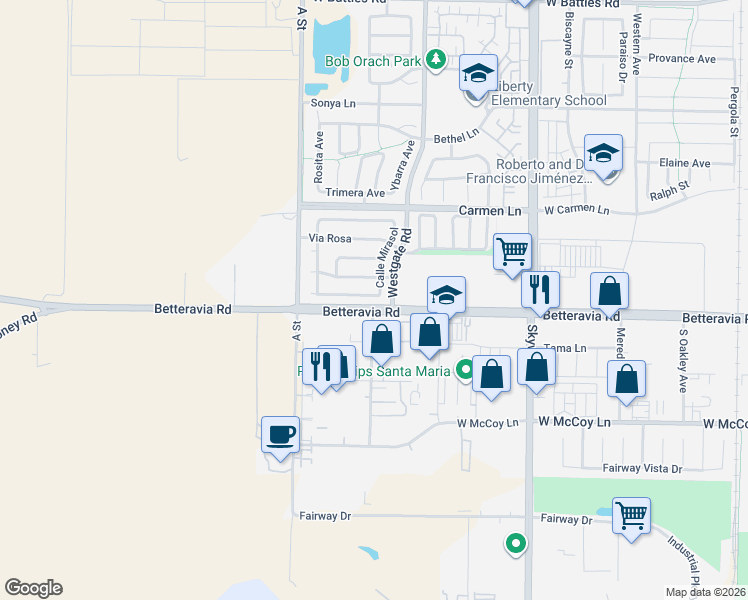 map of restaurants, bars, coffee shops, grocery stores, and more near 1412 Via Arbolitos in Santa Maria