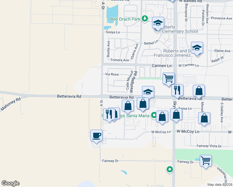 map of restaurants, bars, coffee shops, grocery stores, and more near 1437 Via Arbolitos in Santa Maria