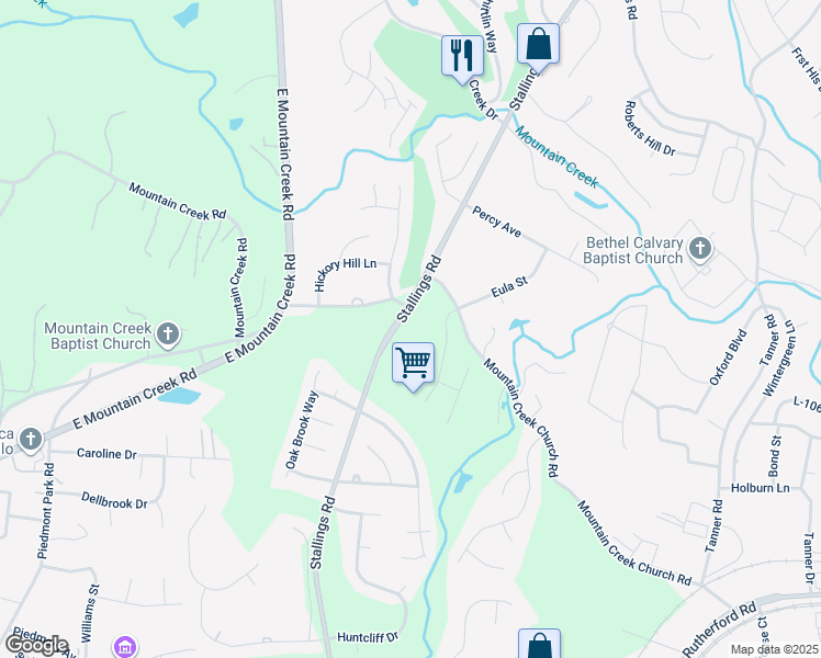 map of restaurants, bars, coffee shops, grocery stores, and more near 805 Stallings Road in Taylors