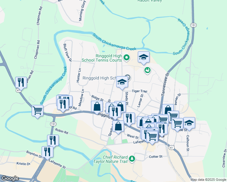 map of restaurants, bars, coffee shops, grocery stores, and more near 503 Sparks Street in Ringgold