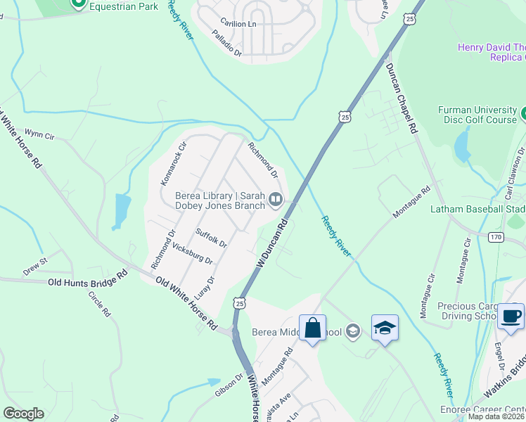 map of restaurants, bars, coffee shops, grocery stores, and more near 206 Portsmouth Drive in Greenville