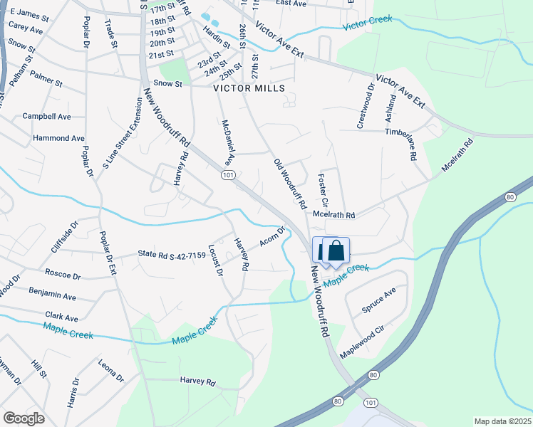 map of restaurants, bars, coffee shops, grocery stores, and more near 328 New Woodruff Road in Greer