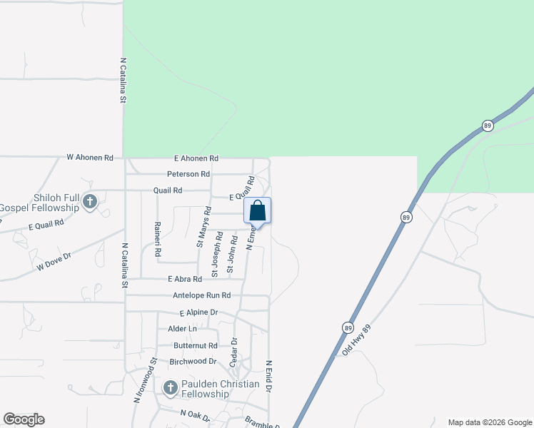map of restaurants, bars, coffee shops, grocery stores, and more near 495 Robin Road in Paulden