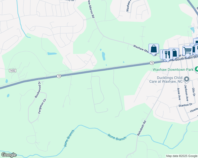 map of restaurants, bars, coffee shops, grocery stores, and more near 9819 Waxhaw Highway in Waxhaw