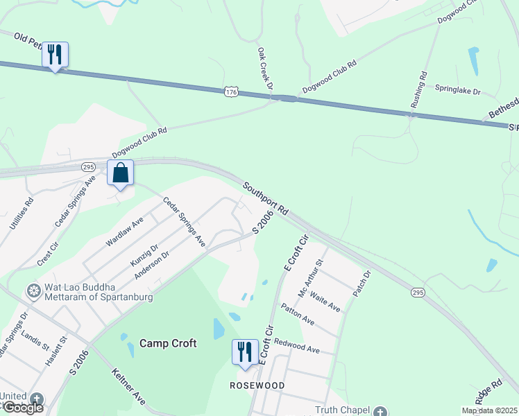 map of restaurants, bars, coffee shops, grocery stores, and more near 221 Headquarters Loop in Spartanburg