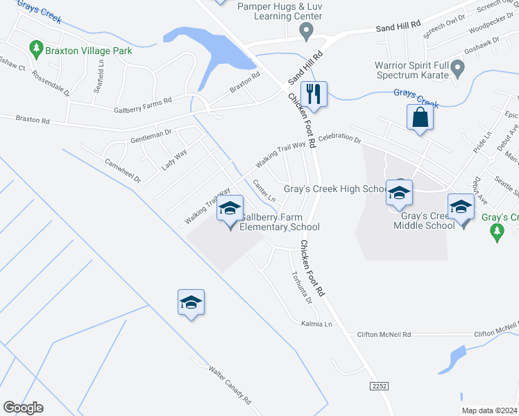 map of restaurants, bars, coffee shops, grocery stores, and more near 1220 Thistle Gold Drive in Hope Mills