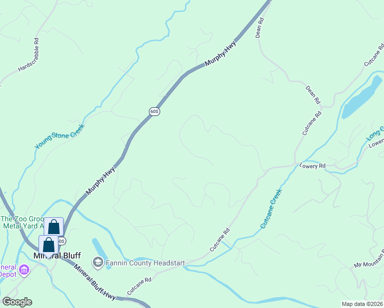 map of restaurants, bars, coffee shops, grocery stores, and more near 147-157 Murphy Highway in Mineral Bluff