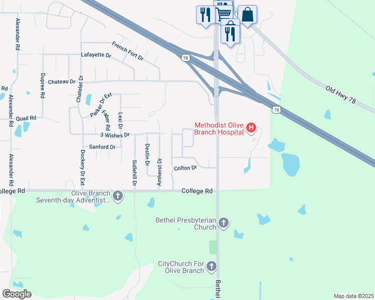 map of restaurants, bars, coffee shops, grocery stores, and more near 10871 Blake Circle in Olive Branch