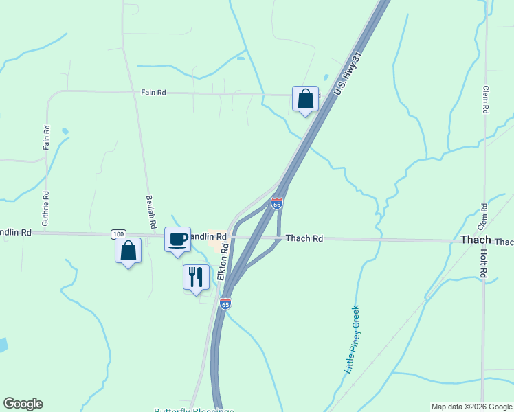 map of restaurants, bars, coffee shops, grocery stores, and more near 25500-25894 Upper Elkton Road in Elkmont