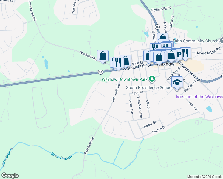map of restaurants, bars, coffee shops, grocery stores, and more near 316 Rehobeth Road in Waxhaw