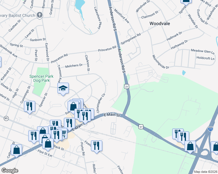 map of restaurants, bars, coffee shops, grocery stores, and more near 1239 Christopher Circle in Rock Hill