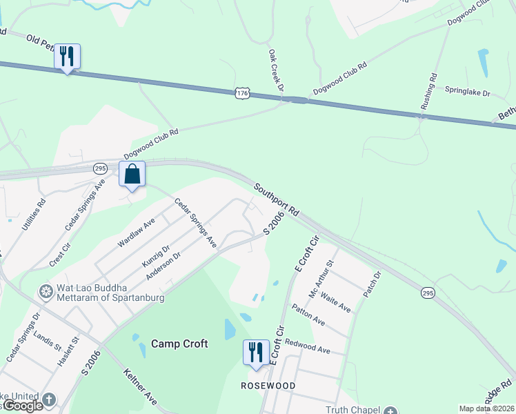 map of restaurants, bars, coffee shops, grocery stores, and more near 245 Headquarters Loop in Spartanburg