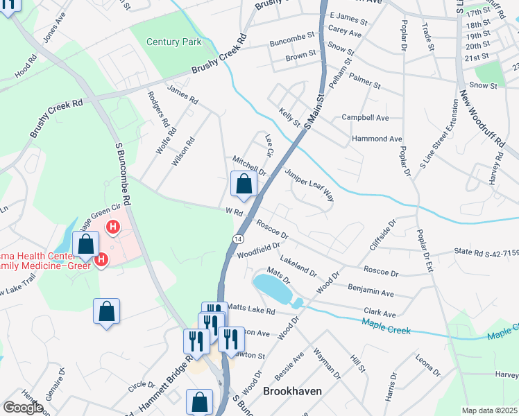map of restaurants, bars, coffee shops, grocery stores, and more near 1011 South Main Street in Greer