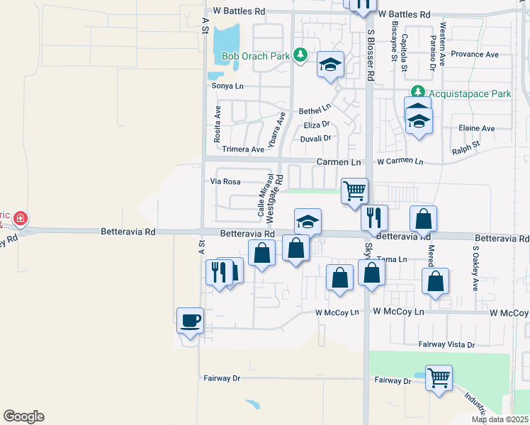 map of restaurants, bars, coffee shops, grocery stores, and more near 2130 Calle Mirasol in Santa Maria
