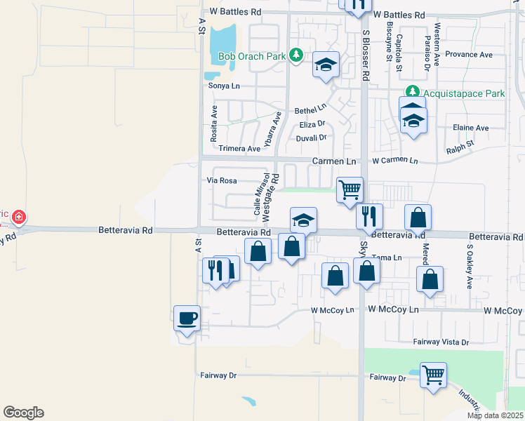 map of restaurants, bars, coffee shops, grocery stores, and more near 2130 Calle Mirasol in Santa Maria